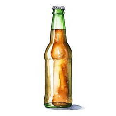 Beer bottle watercolor illustration for Octoberfest celebration.
