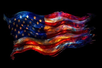 Abstract Smudged Palette Watercolor American USA Flag Isolated on Blank Black Generative Illustration