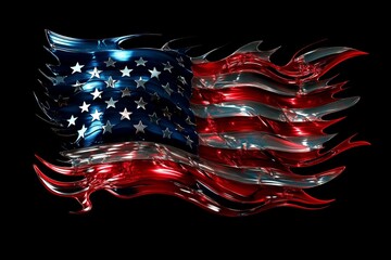 Focused Sharp Jagged American USA Flag Design Isolated on Blank Black Generative Illustration