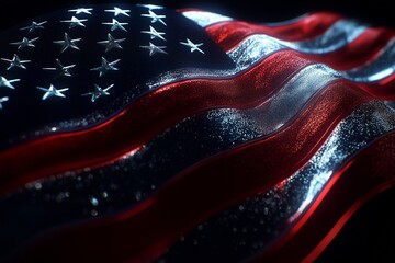 Focused Fullscreen American USA Flag Isolated on Blank Black Generative Illustration Copy Space Background
