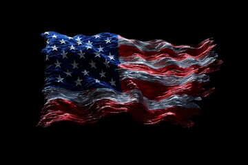 Focused Flowing Torn American USA Flag Isolated on Blank Black Generative Illustration