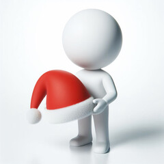 3D white figure with Santa Claus hat. Christmas celebration time