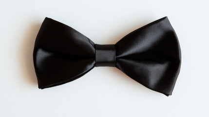 A black bow tie is placed on a white background.