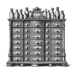 Old Apothecary Spice Cabinet Illustration Vector Art 