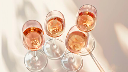 The elegant glassware and bubbly liquid create a festive and joyful atmosphere. Play of sunlight in glasses of wine.