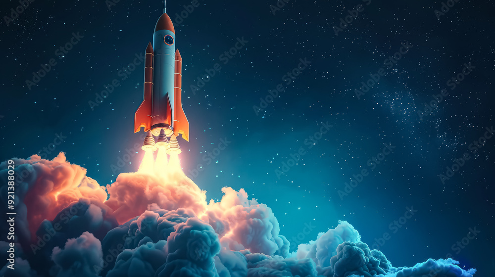 Aufkleber a rocket is flying through the sky with a bright light trailing it. the image has a sense of wonder 