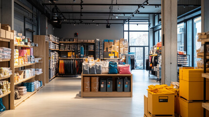 A warehouse in Kaunas, Lithuania, in October 2020. A modern retail store with a well-organized storage space.