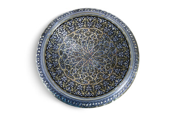 Colorful copper plate on white background for house decoration.