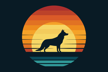 Retro Sunset Wolves Vector Design Template | SVG, Cricut, Clipart, T-Shirt Graphics