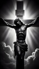 Easter and Christmas celebration . Jesus Christ Son of God crucifixion on the cross.Heaven, Christianity and Salvation Concept 