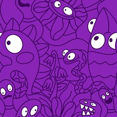 Cartoon doodle Halloween aliens seamless monster pattern for wrapping paper