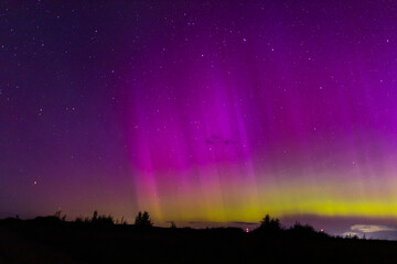 northern lights purple sky at night, red sky
