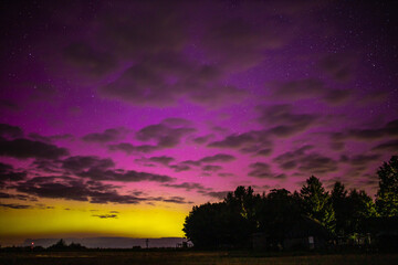 northern lights purple sky at night, red sky