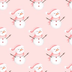 Christmas snowman.  Watercolor  festive  seamless pattern for Christmas and New Year.Holiday  illustration.Holiday packaging.Snowman decor.Print for gifts.