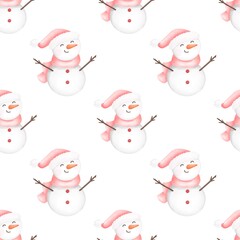 Christmas snowman.  Watercolor  festive  seamless pattern for Christmas and New Year.Holiday  illustration.Holiday packaging.Snowman decor.Print for gifts..