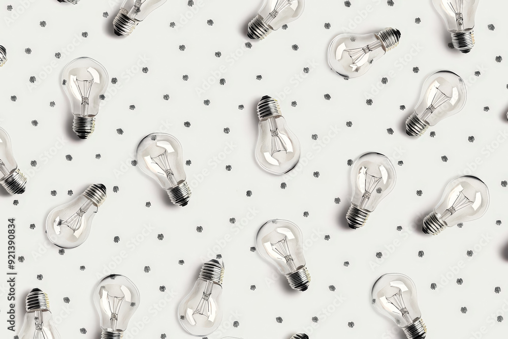 Poster a colorful pattern of light bulbs is painted on a white background. the bulbs are of different color