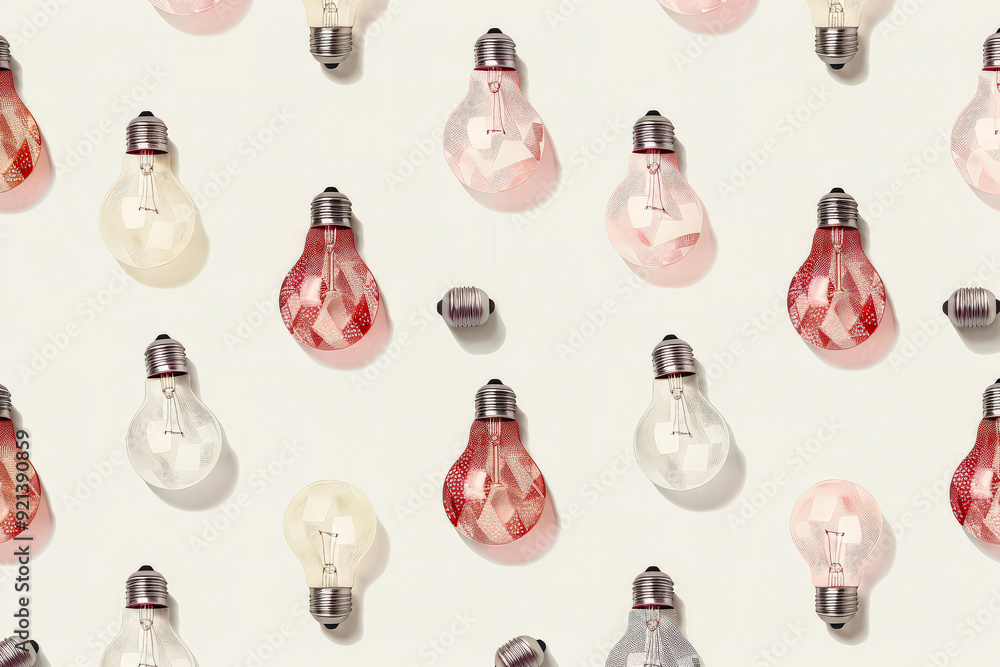 Poster a colorful pattern of light bulbs is painted on a white background. the bulbs are of different color