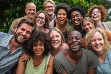 Mixed group of people taking a Portrait smiling at the camera

