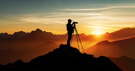 silhouette of a photographer on the top of mountain