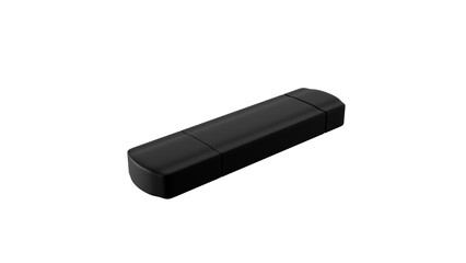 Black plastic flash drive with cap isolated on transparent and white background. Memory concept. 3D render