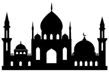 Full Black Set of Mosque Silhouettes in Various Poses - Vector Illustration, SVG Files, Cricut Cut Files, Vector Clipart, T-shirt Graphics