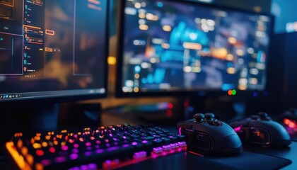 E-sports competitions, vibrant screens, dynamic action, virtual gaming