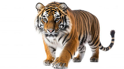 Obraz premium tiger walking isolated on white and transparent background
