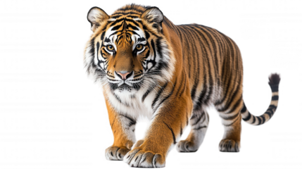 tiger walking isolated on white and transparent background