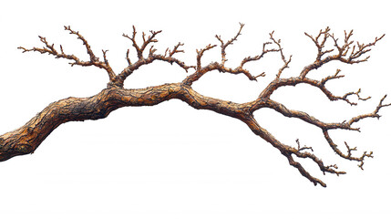 Tree branch without leaves isolated on a white and transparent background