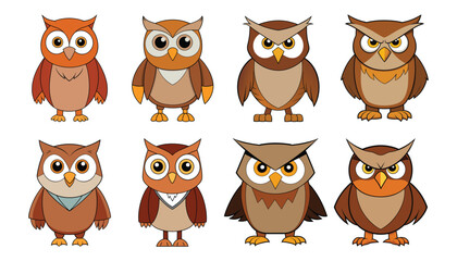 Owl cartoon character design illustration set