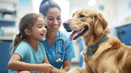 Animal assisted therapist smiling at a child petting a therapy dog during a session.