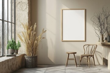 Minimalist Kitchen interior with Poster Mockup created with Generative AI