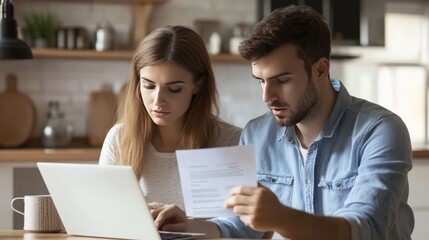 Fototapeta premium Couple reads bank loan notification.