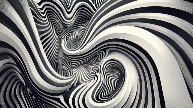 Abstract image showcasing wavy monochrome stripes in fluid motion, creating a dynamic visual effect.