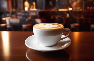 Obraz premium cup of cappuccino on the table in restaurant