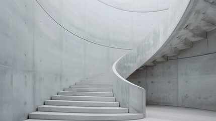 A striking image of a concrete curved staircase within a modern building, highlighting the architectural beauty and strength of industrial design combined with modern aesthetics.