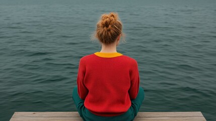 Fototapeta premium Young Woman Against The Sea, Horizon Of Possibilities