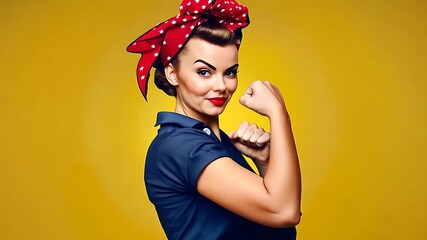 Women’s day or women’s History Month Banner. Strong powerful woman for Women’s Equality. Women's March. Woman's day banner. We Can Do It. Woman s fist symbol of female power