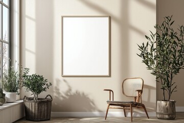 Minimalist Kitchen interior with Poster Mockup created with Generative AI