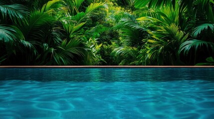 Fototapeta premium Swimming Pool Amidst Coconut Palm Trees, Tropical Paradise