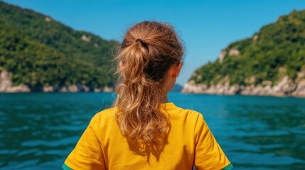 Fototapeta premium Teenage Girl In Cinque Terre, Italys Spectacular Views In Sight