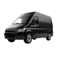 Black Cargo Van on Isolated Transparent Background