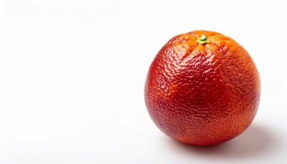 Blood Orange on White: A single, vibrant blood orange, its rich, crimson flesh peeking through the textured skin, rests against a pristine white background. The image captures the fruit's natural beau