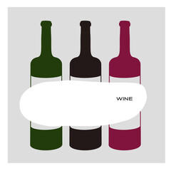 Three colorful wine bottles arranged on a neutral background showcasing different types of wine