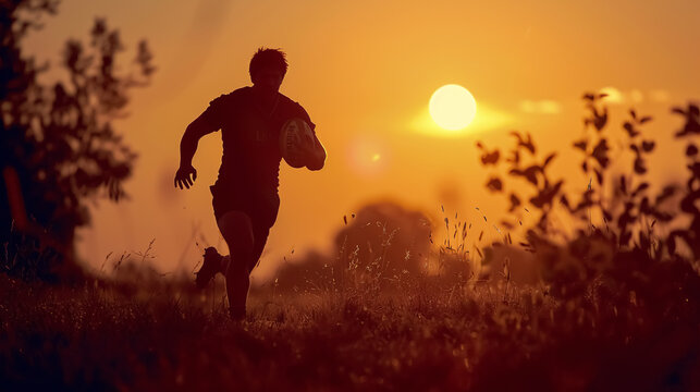 Giocatore di rugby al tramonto (Rugby player at sunset). - Powered by Adobe