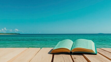 Fototapeta premium Reading By The Sea, Waves And Words Intertwined