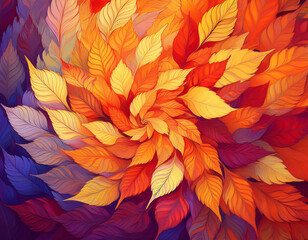 Abstract Spiral Pattern of Autumn Leaves Each Layer Showcasing a Different Fall Color Spectrum