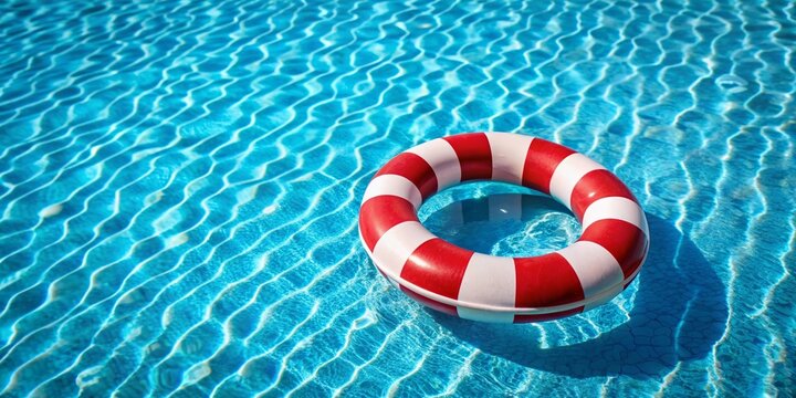 Summer pool ring with white and red stripes, placed on the edge of a swimming pool, pool, ring, summer, striped, red
