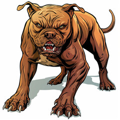A drawing illustration of an angry vicious pitbull dog on a blank background