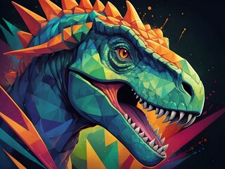 Dinosaur face in geometric style, splash effect
